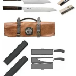 Valigetta In Pelle Completa Di 2 Coltelli Damasco Serie Zuiun Di Seki Kanetsugu