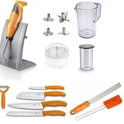 Bamix & Victorinox Orange: Set Frullatore Immersione, Coltelli Victorinox, Microplane E Spatola Arancione