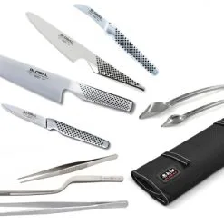 Avvolgibile Sous Chef Completo Di Coltelli Giapponesi Global E Accessori