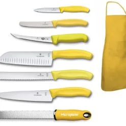 Yellow Set: Set 6 Coltelli Victorinox, Grattugia Microplane E Grembiule Giallo