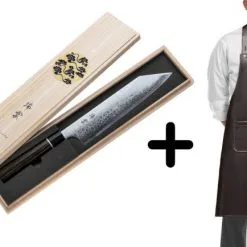 Set Zuiun Edizione Limitata: Coltello Damasco Kiritsuke Sujihiki + Grembiule Ecopelle