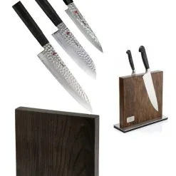 Ceppo Completo Di 3 Coltelli Damasco Serie Kuro Di Kasumi